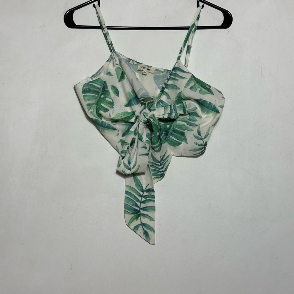 Green and White Tie Front Asymmetrical Camisole